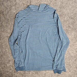 J Crew Washed‎ Hoodie Shirt Men L Blue White Striped Long Sleeve Pullover Hiking